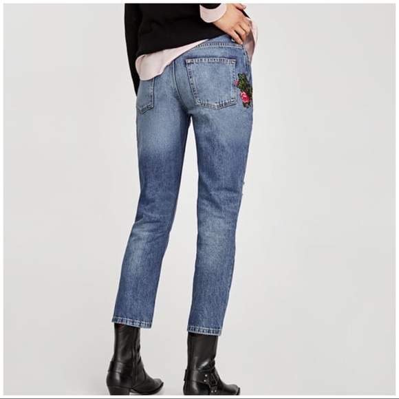 NWT Zara Floral Sequin Beaded Distressed Jeans - Picture 8 of 8